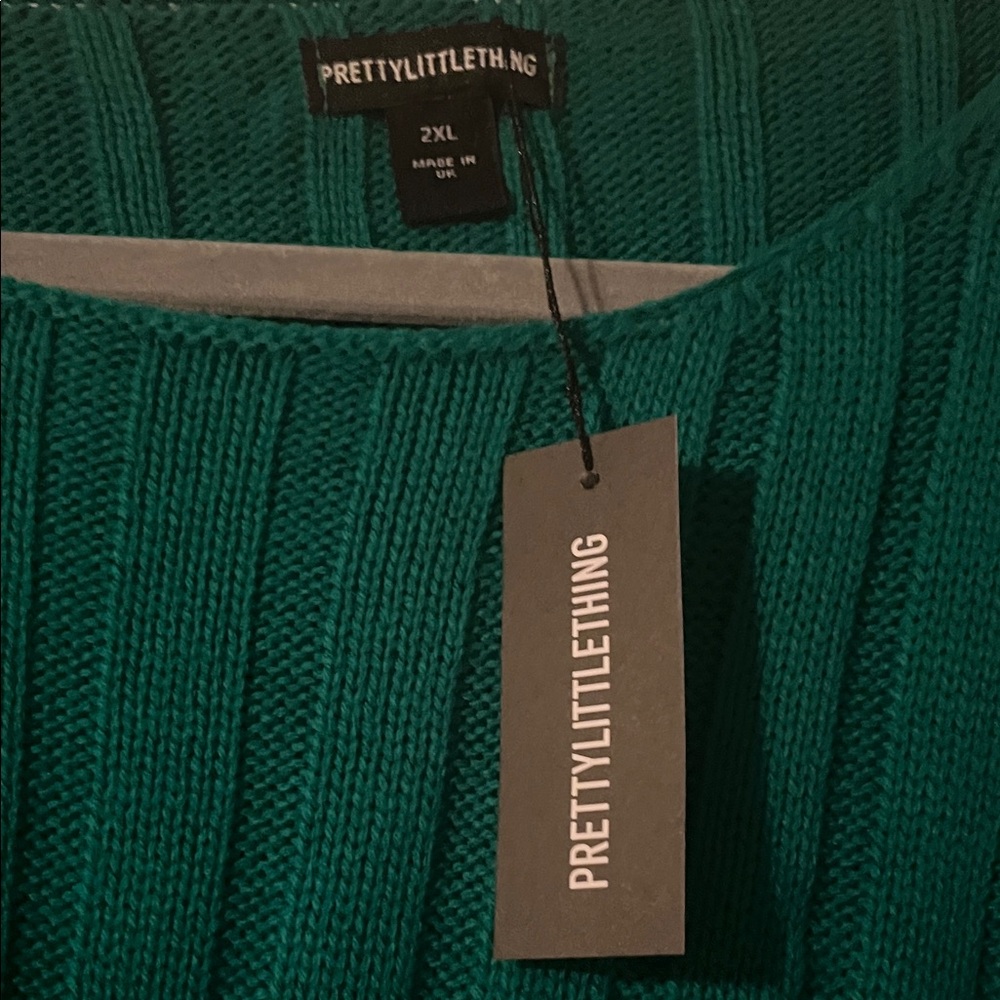 PrettyLittleThing Teal Ribbed Knit Top - Picture 2 of 5